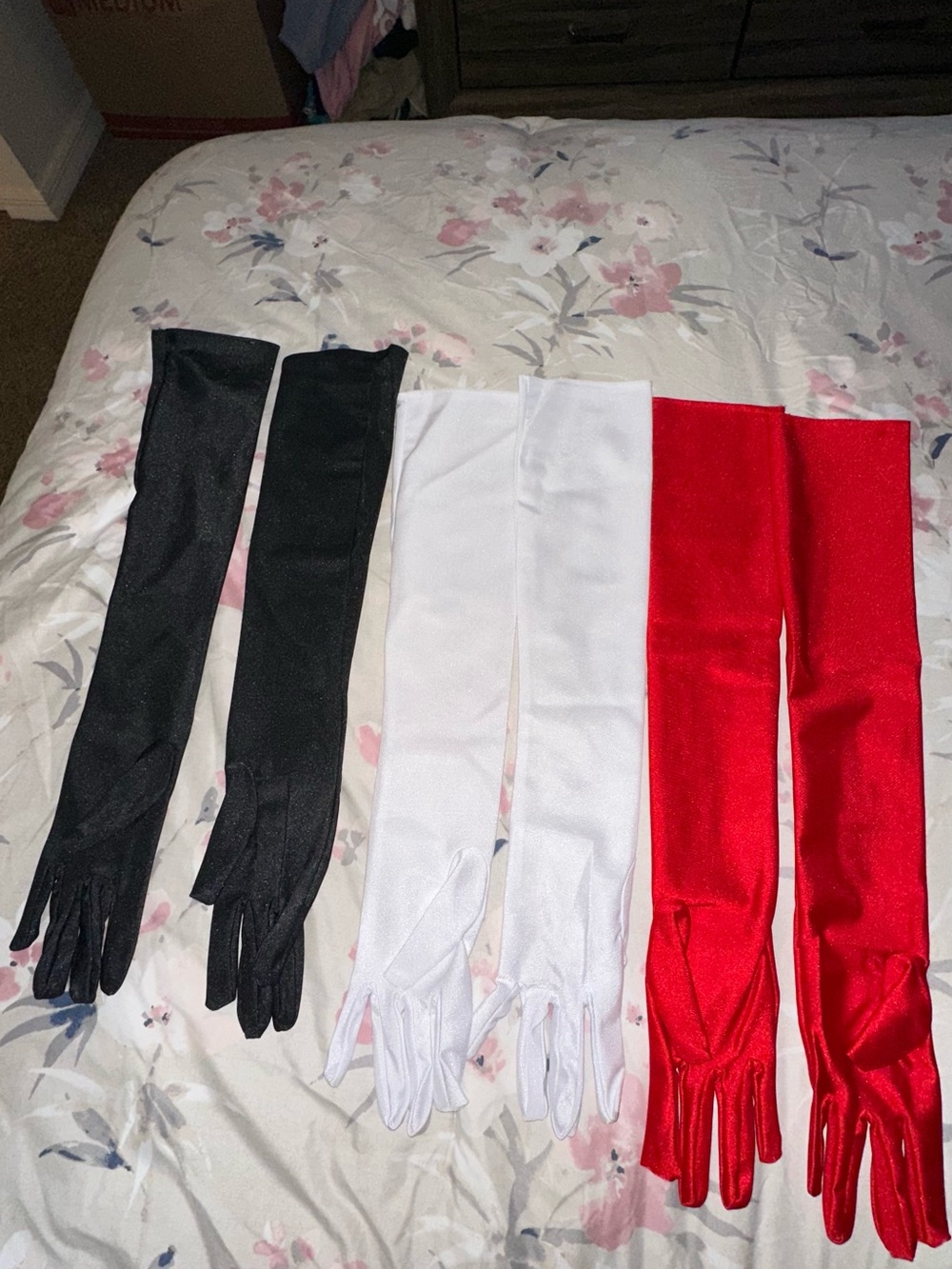 Target Satin Long Dress Gloves - Black, White & Red